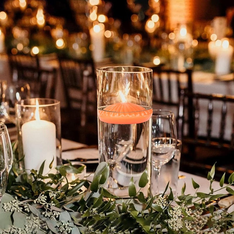 LPUSA 10 Hour Orange Floating Candles Large 3"，Unscented Romantic Tealight Ribbed Candles for Cylinder Vases，Centerpieces at Wedding, Party, Pool, Holidays, Set of 12 - Image 2